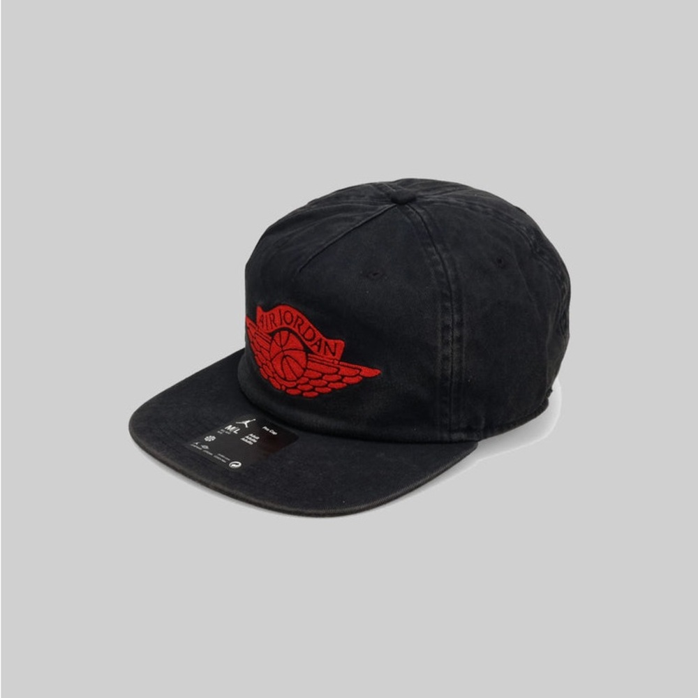 Jordan Black Cap with Red Wing Emblem